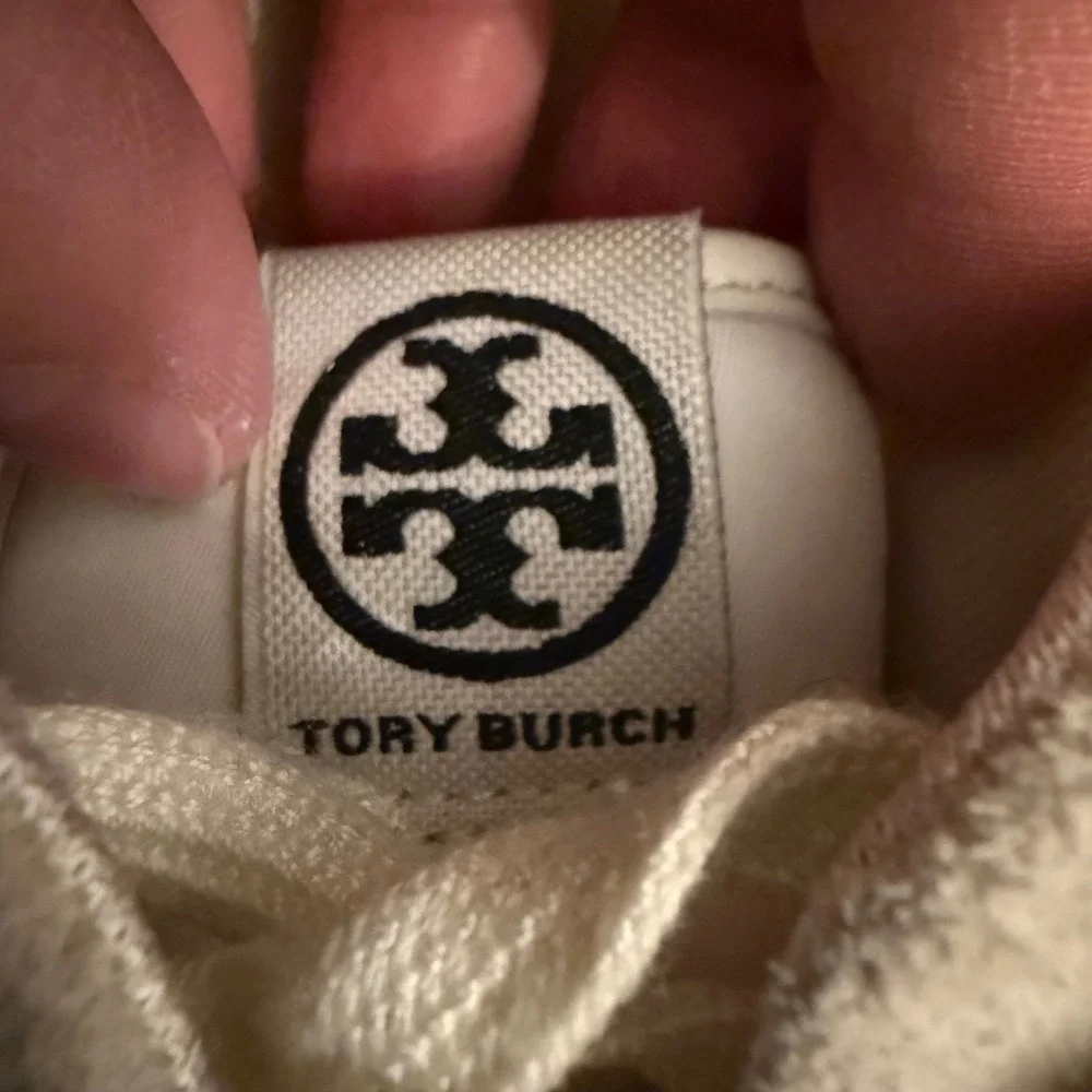 Tory Burch Hank Leather Suede Sneakers Snow White Beige Women's Size 7M No Box